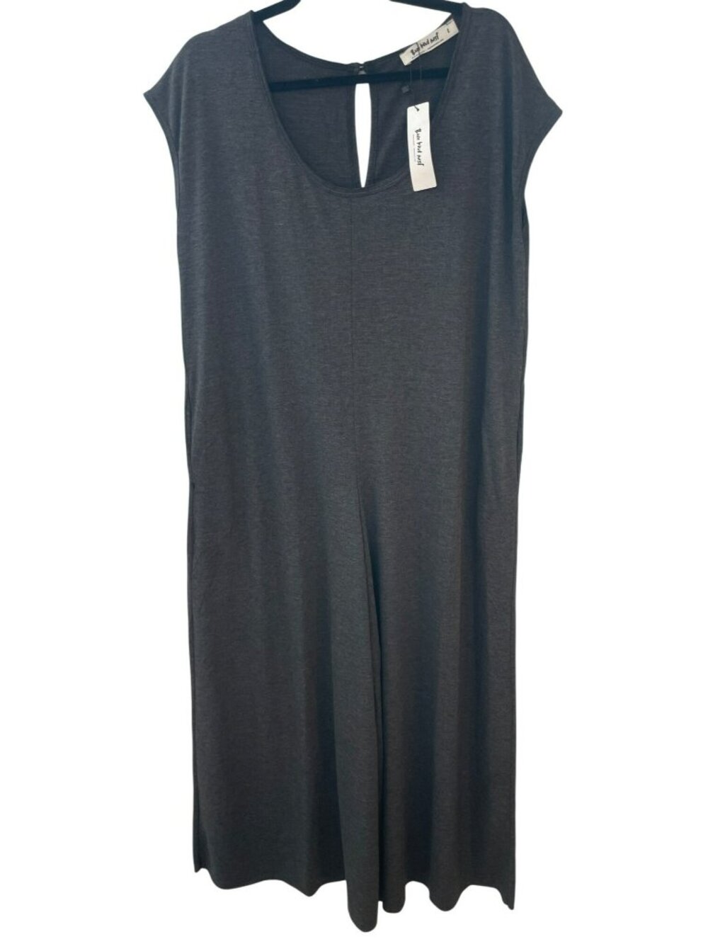 Three Bird Nest Jumpsuit Gray Wide-Leg Keyhole Back & Button Closure Wmn's Sz L